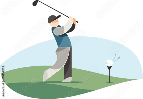 "Golfer Swinging Club Vector Illustration – Modern Flat Sports Design