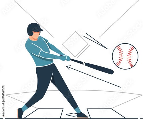 Baseball Player Hitting Ball Vector – Action Sports Illustration