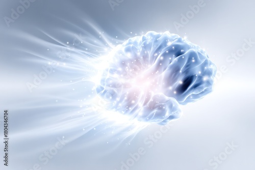 Brain's Eureka Moment: An artistic representation of a luminous brain bursts forth with energy, illuminating the power of thought and the essence of cognitive function. 