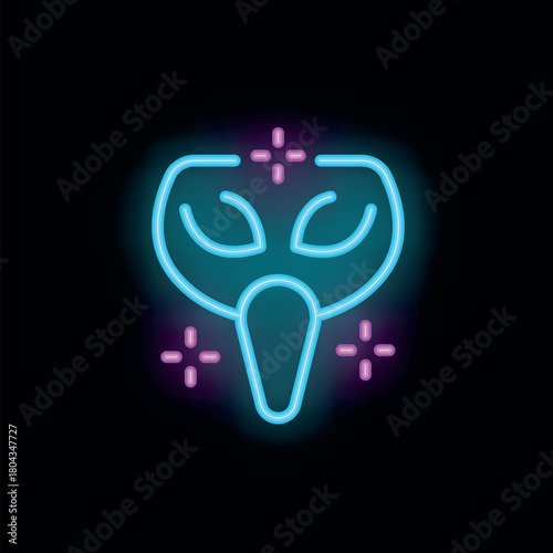 Bright neon mask glowing on a dark background, radiating an aura of mystery and intrigue