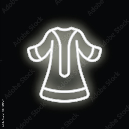 White neon dress glowing on a dark background, symbolizing fashion trends and modern style