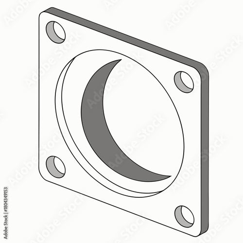 Isometric Square Plate With Crescent Moon Cutout And Four Holes abstract background
