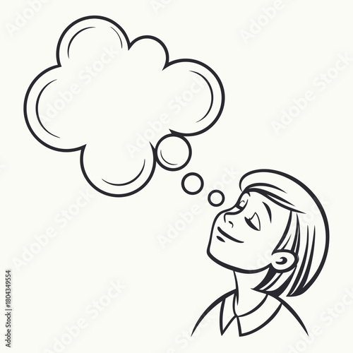 Person with closed eyes and a thought bubble above their head woman face