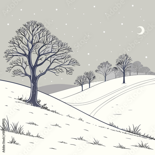 Winter Landscape with Bare Trees and Snowfall vector frozen