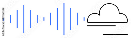 Blue soundwave lines and black cloud icon suggest audio technology, cloud storage, data streaming, communication, innovation, sound engineering, connectivity. Ideal for tech icons or simple flat