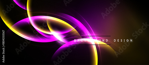 Abstract purple, gold lines create dynamic flowing shapes. Dark background emphasizes bright curves, modern design element.