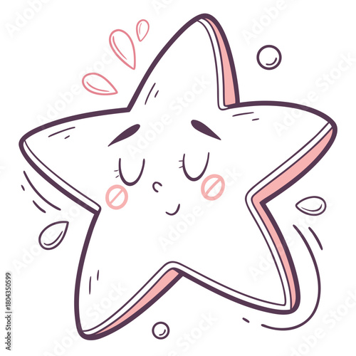 Cute Star Character with Closed Eyes and Pink Cheeks cartoon kawaii