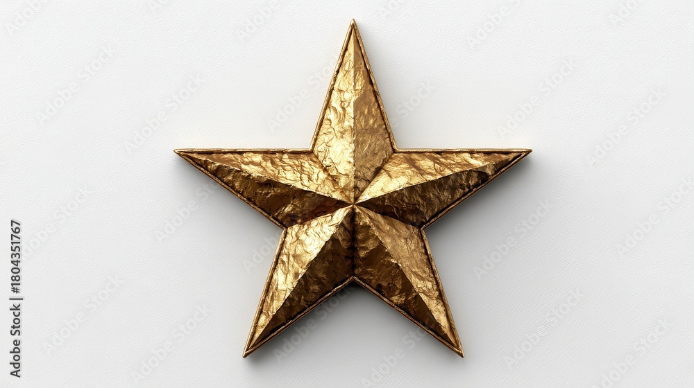 Obraz premium A detailed, textured golden star award centered against a clean, lightly textured white surface with soft studio lighting.