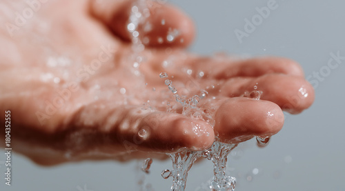 Wallpaper Mural Water droplets splash between cupped hands demonstrating fresh cleansing hygiene practices daily. Torontodigital.ca