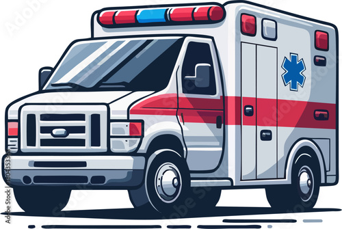 Papier peint Modern Cartoon Ambulance Van Emergency Vehicle Vector Illustration