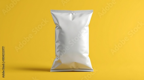 chips, snacks, candy , A white empty snack bag for food packaging , Blank white food pouch