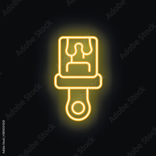 Yellow glowing neon icon of a soldering iron, perfect for representing electronics repair