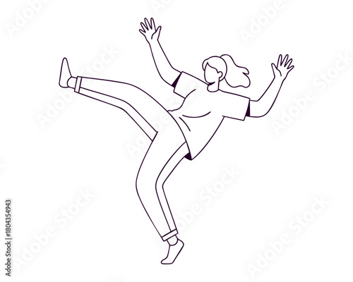 Person Losing Balance While Falling Forward — Line Art Illustration