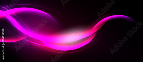 Abstract pink curves shine against dark background. Smooth lines create dynamic, flowing visual effect. Brightness emphasizes form, energy.