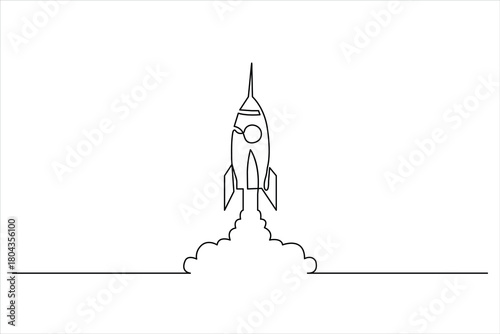 Minimalist outline drawing of a rocket on the ground