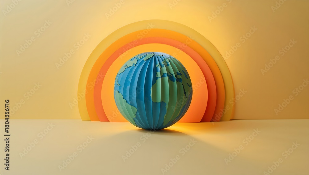 Obraz premium An artistic rendering of the Earth against a backdrop of colorful, layered arches