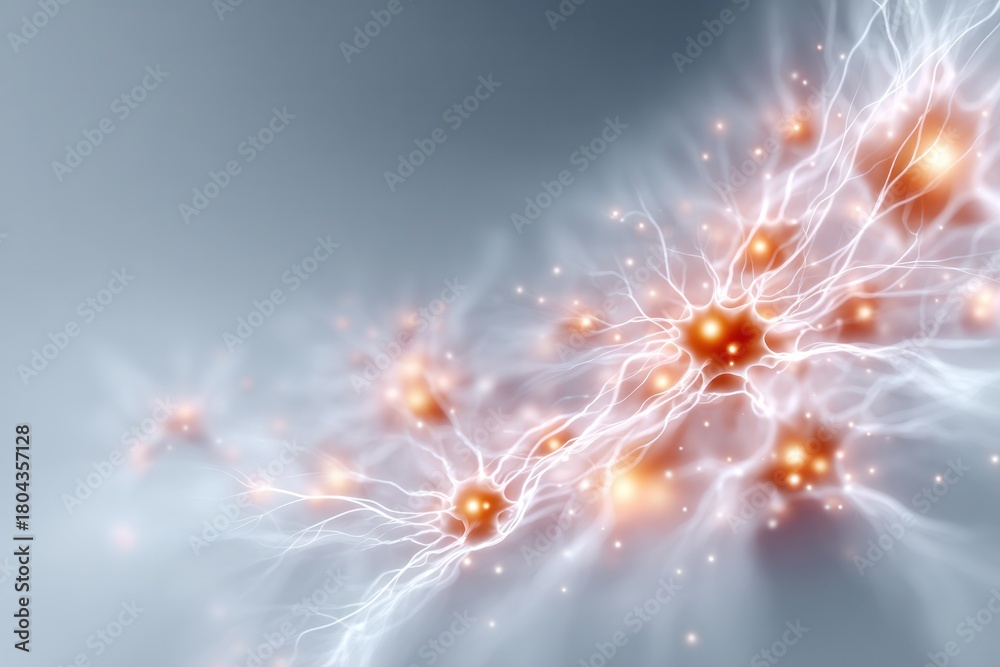 Naklejka premium Neural Network: Capturing the intricate beauty of the biological network, a stunning visual of interconnected neurons firing, symbolizing intelligence and information processing.