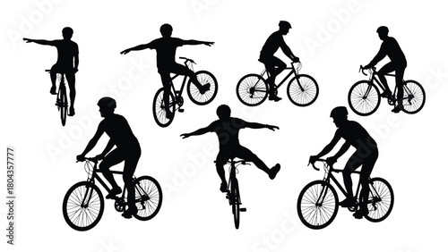 Bicycle riders silhouettes collection isolated on white background, Vector