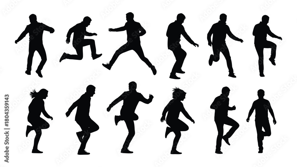 Naklejka premium Dynamic silhouettes of people in motion isolated on white background, Vector