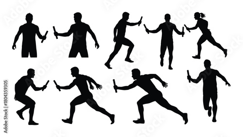Relay race athletes silhouettes isolated on white background, Vector