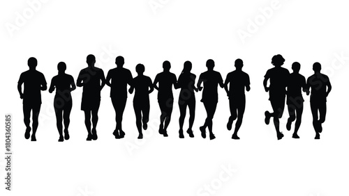 Group of running silhouettes isolated on white background, Vector