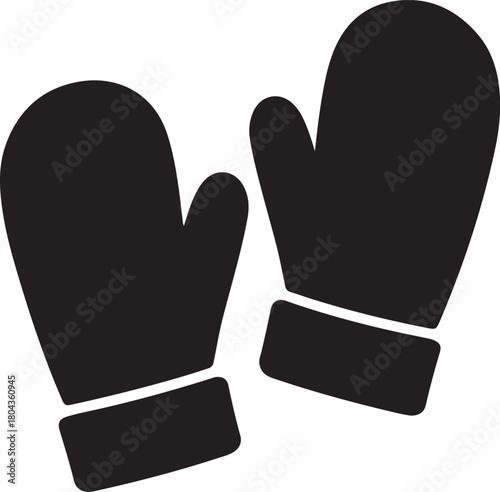 Pair of winter mittens silhouette, cozy cold-weather gloves vector illustration EPS.