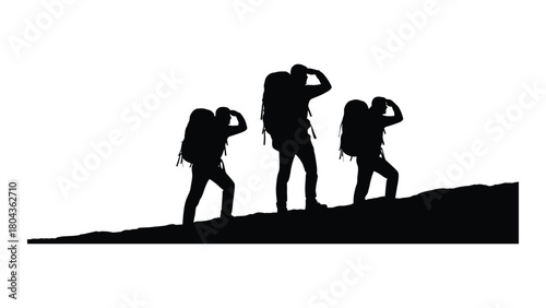 Hikers on a hill silhouette isolated on white background, Vector
