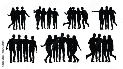 Diverse group of people silhouettes isolated on white background, Vector