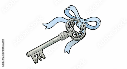 Antique Key with a Blue Ribbon The Charm of Secrets Unlocked and Nostalgia Tied with Grace