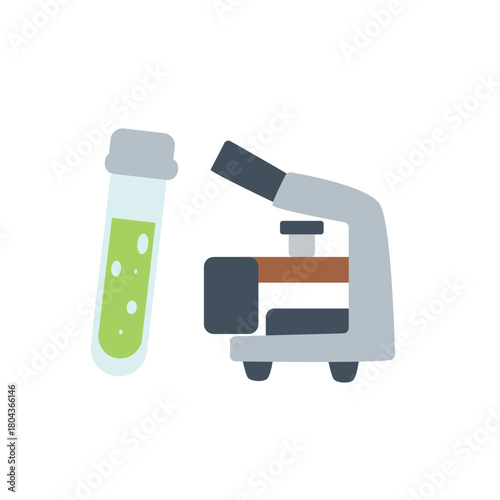 Microscope and test tube icon, perfect for biology labs, science classes, or illustrating detailed observation and research visually.