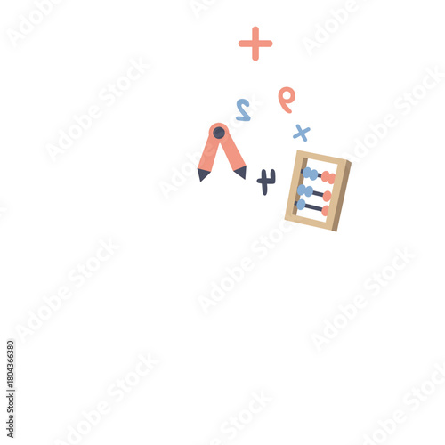 Abacus and pencils with math symbols icon, perfect for arithmetic, counting, or illustrating traditional calculation in education.