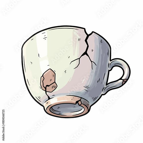 Broken Ceramic Cup Illustration Symbolizing Damage, Loss, and Shattered Fragility