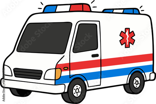 Photos Cartoon Ambulance Van with Red and Blue Stripes Vector