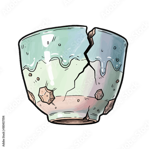 cracked watercolor bowl clip art preview