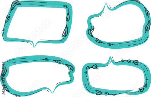 Photos turquoise color decorative speech bubbles with hearts pattern designs
