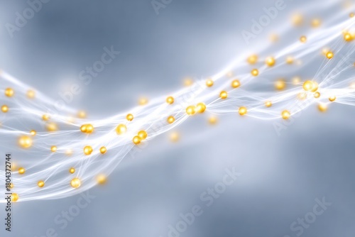 Golden Nodes: An abstract representation of interconnectedness and digital networks, featuring radiant, golden nodes weaving through luminous, ethereal pathways.