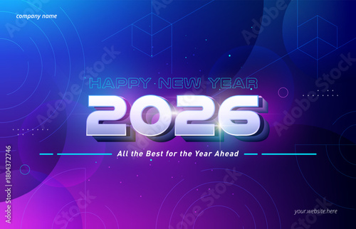 Abstract digital line art style new year 2026 background design. Vector holiday template for greeting card, banner, party, web.