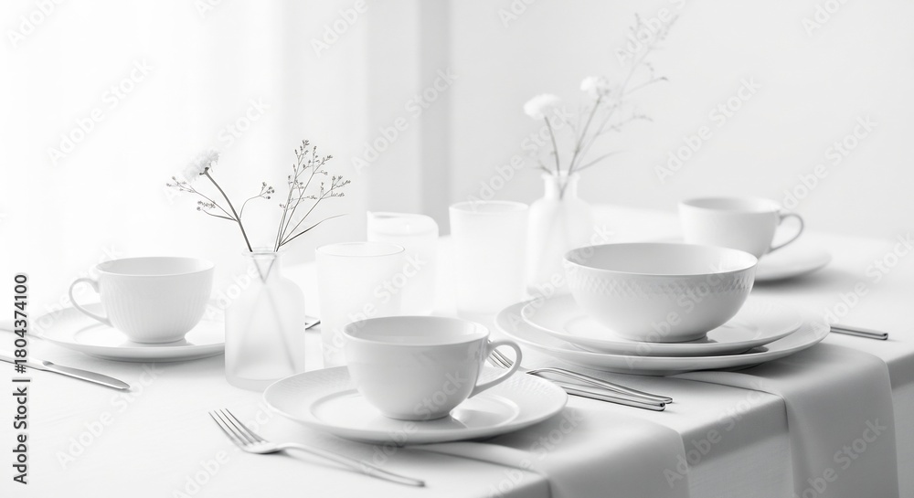 Obraz premium Elegant Table Setting with White China and Floral Accents.