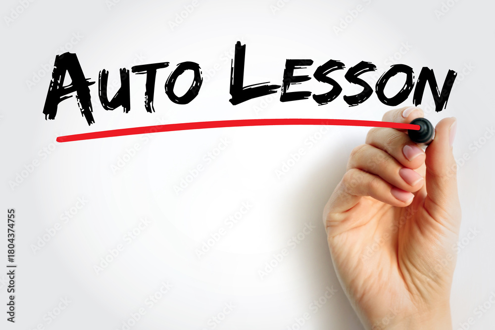 Fototapeta premium Auto Lesson handwritten in bold black text with a red underline, concept image representing automated learning, AI-driven teaching, and digital education technology innovation