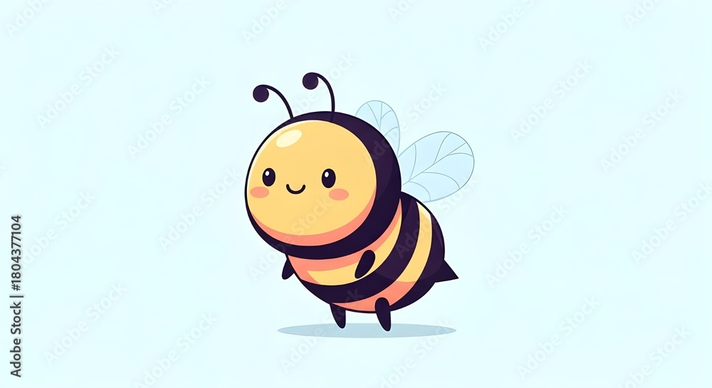 Obraz premium Simple and adorable cartoon bee standing with a sweet smile, soft colors and gentle rounded shapes ideal for kids’ themes.