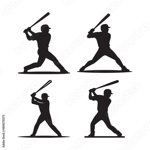 batter warming up vector silhouette clip art logo design illustration. abstract batter icon set collections