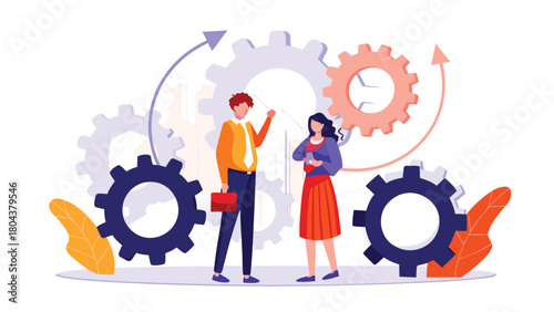 Dynamic illustration of two individuals engaged in a collaborative or communicative interaction set against a neutral or abstract background suitable for diverse design applications