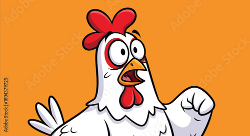 Surprised Cartoon Chicken with Wide Eyes and Open Mouth.