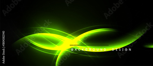 Bright green lines form abstract shapes over dark background. Modern design element, glowing effect creates dynamic visual impact.