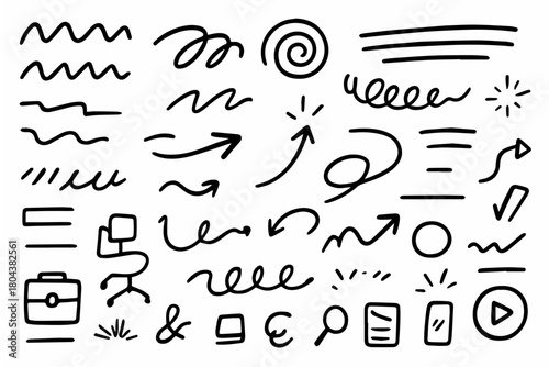 Hand-drawn doodle vector set of basic scribbles and lines created in a fun sketchy style, isolated on white background

