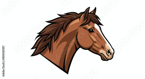 Brown Horse Head Portrait with Flowing Mane.