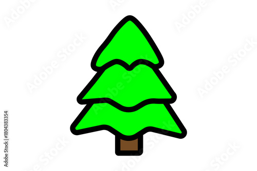 The image is a simple, minimalist illustration of an undecorated evergreen tree, often associated with a Christmas or pine tree.