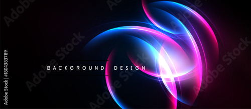Abstract glowing lines form dynamic shapes. Dark background emphasizes vibrant blue, pink hues. Modern design element.
