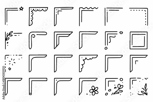 Hand-drawn doodle vector set of corner frames, created in a fun, sketchy style, isolated on white background
