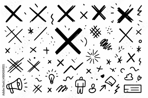 Hand-drawn doodle vector set of crossed lines created in a fun sketchy style, isolated on white background
